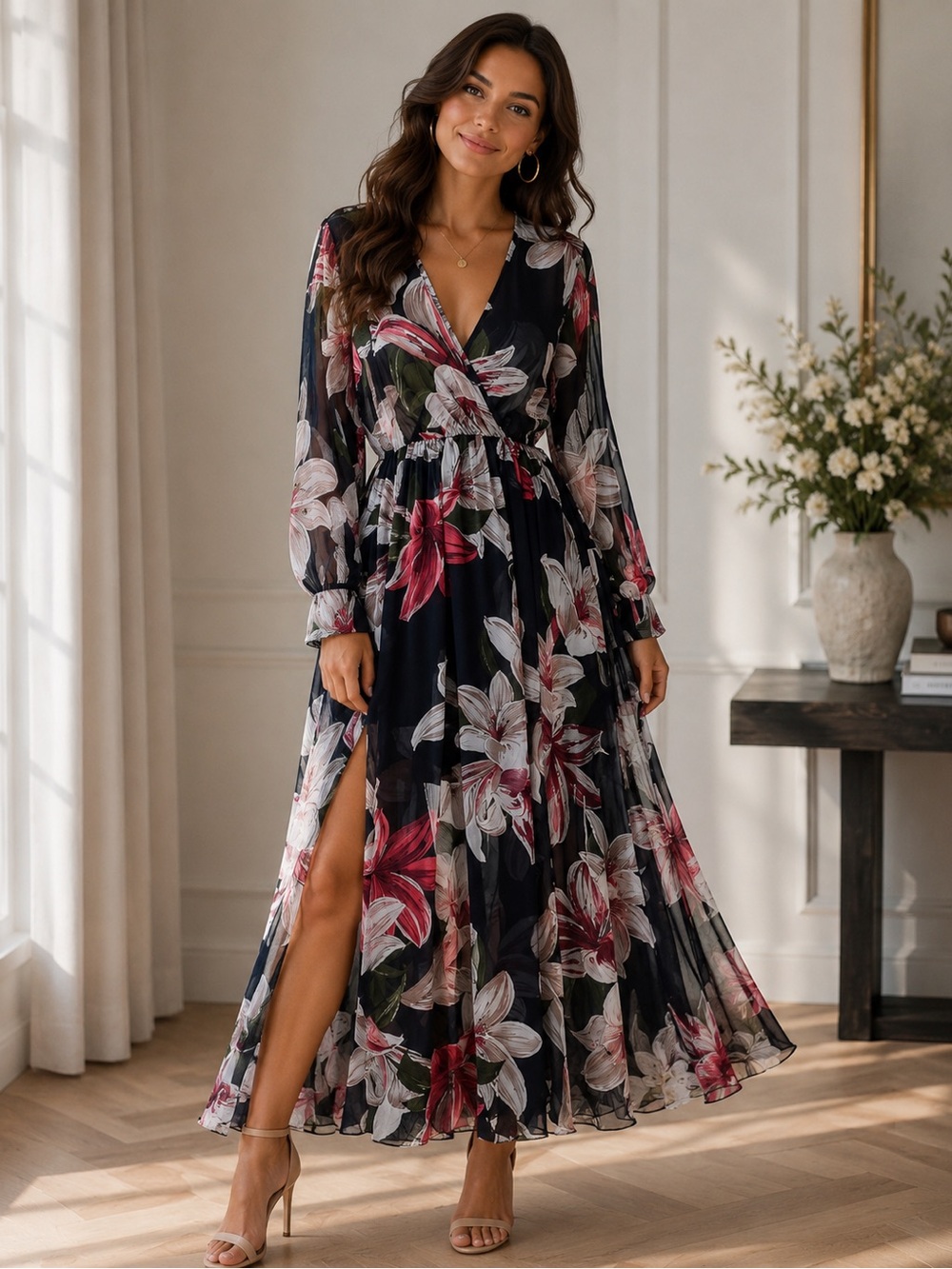 Floral Maxi Dress - Black and Red Spring/Summer